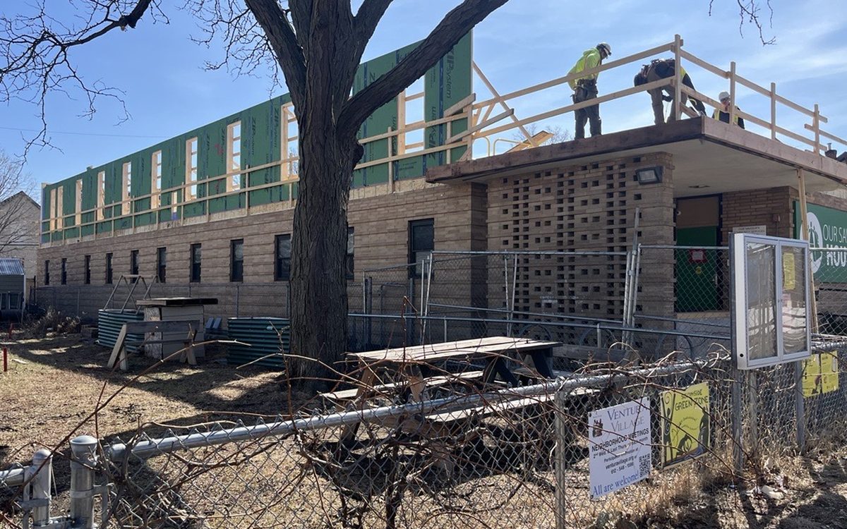 The emergency shelter mid-construction